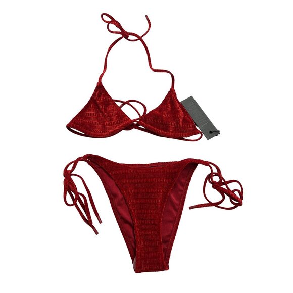 Triangl Swimwear Vinca Triangle Bikini Set in Roni Burgundy Velvet Maroon - Picture 1 of 5